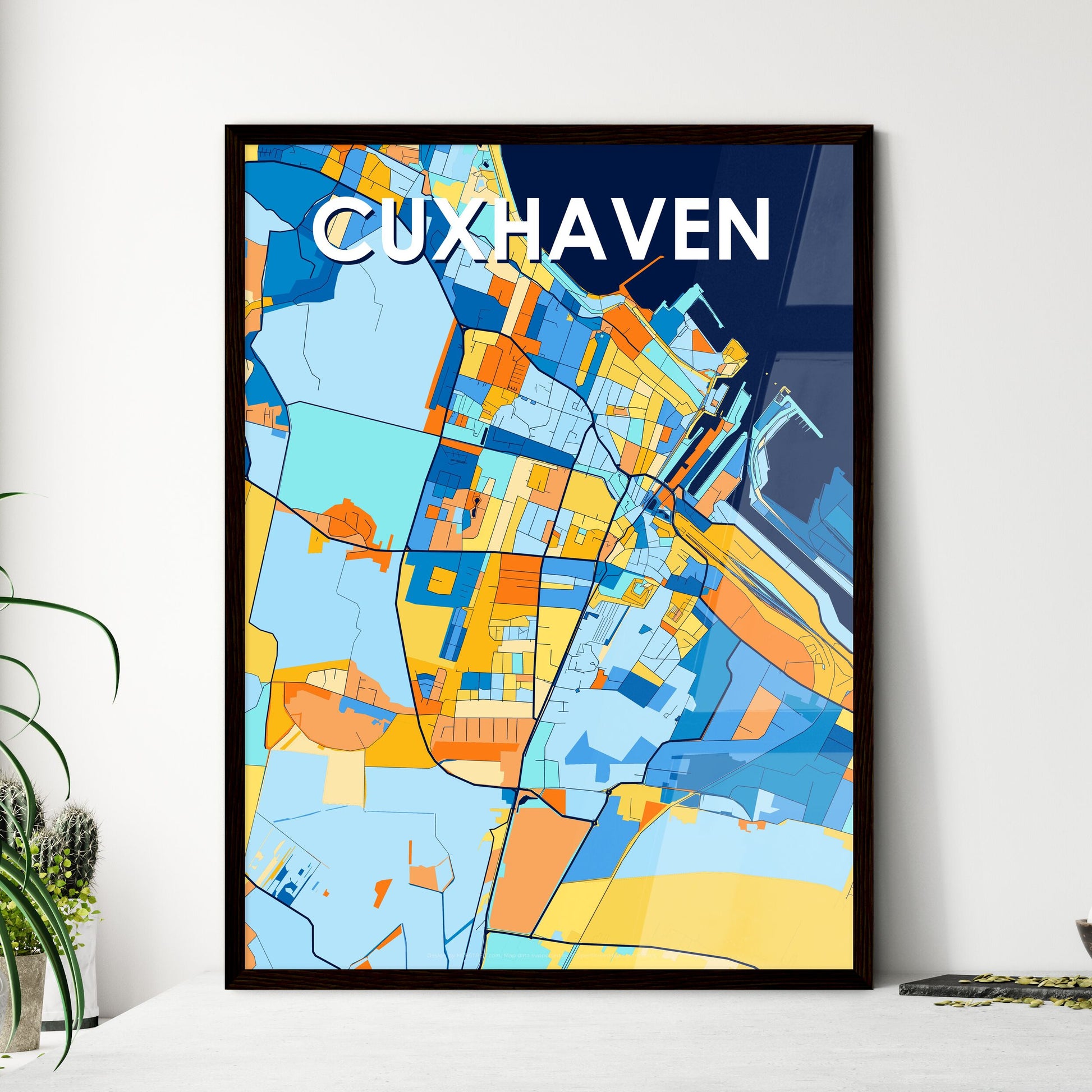 CUXHAVEN GERMANY Vibrant Colorful Art Map Poster Blue Orange