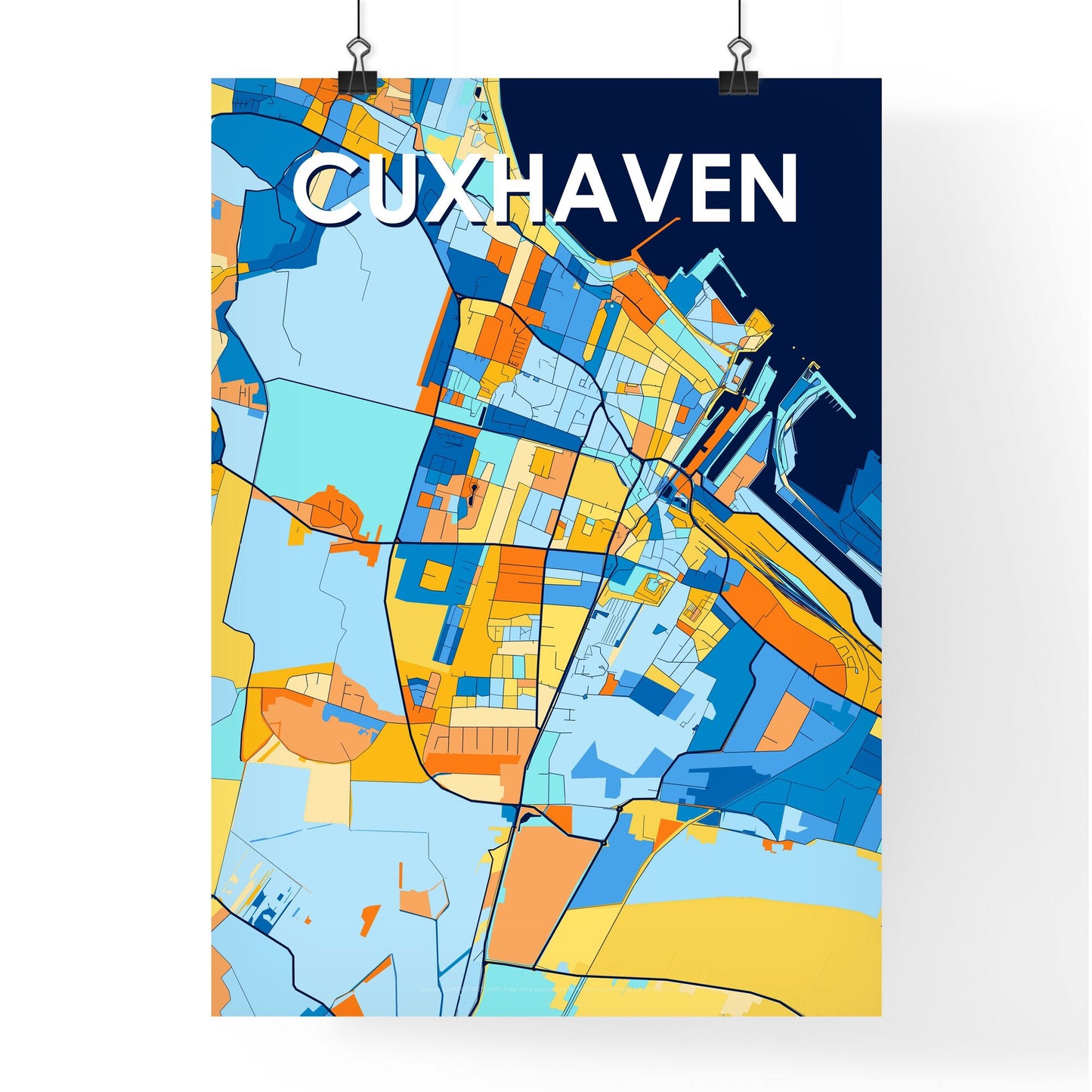 CUXHAVEN GERMANY Vibrant Colorful Art Map Poster Blue Orange