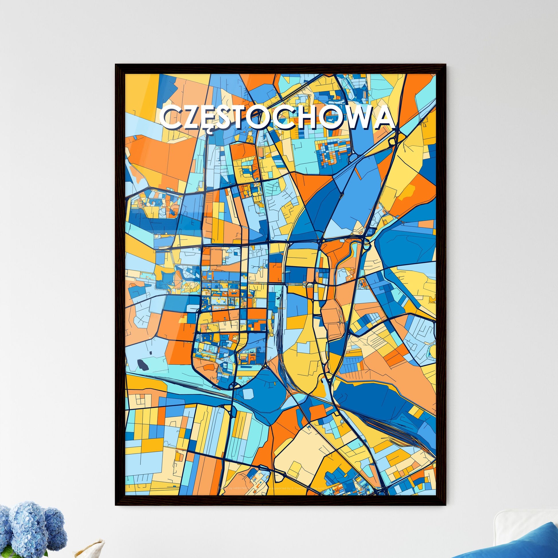 CZĘSTOCHOWA POLAND Vibrant Colorful Art Map Poster Blue Orange