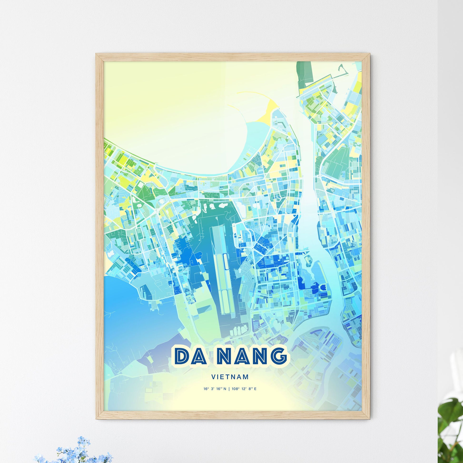 Colorful Da Nang Vietnam Fine Art Map Cool Blue