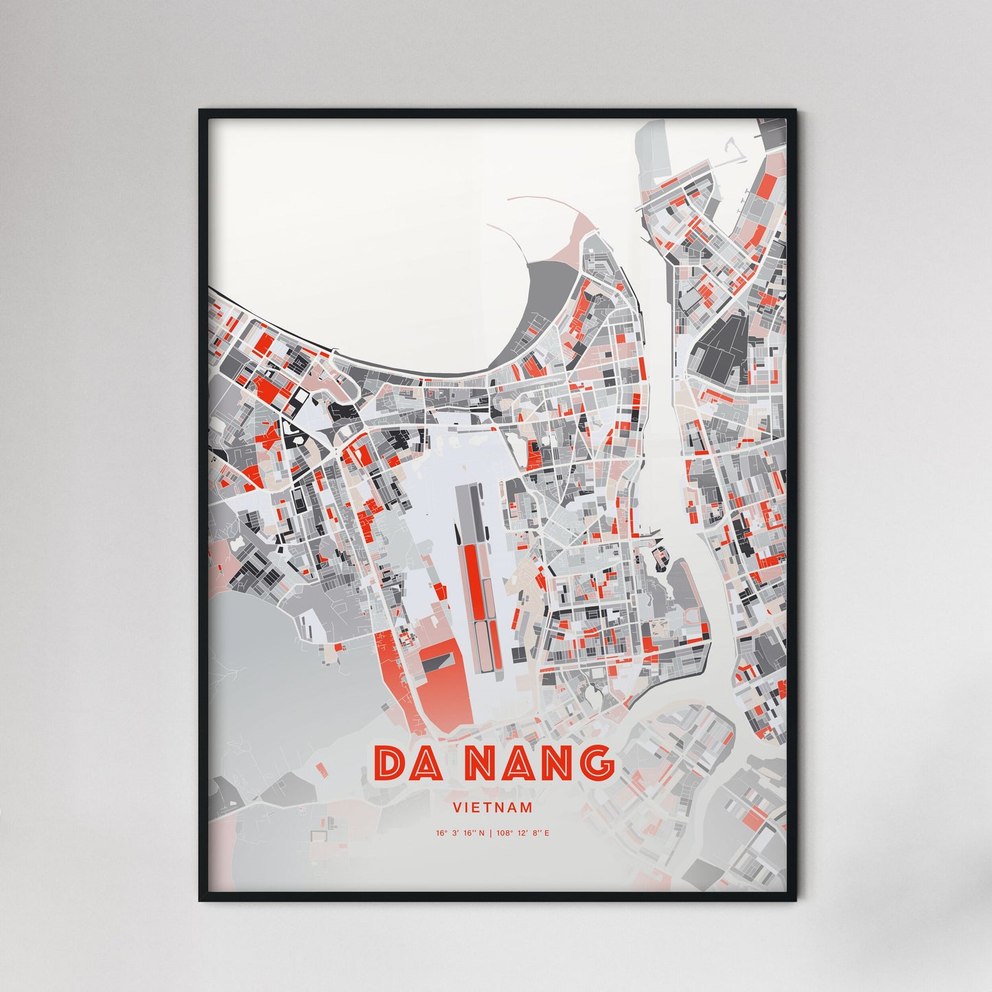 Colorful Da Nang Vietnam Fine Art Map Modern Expressive