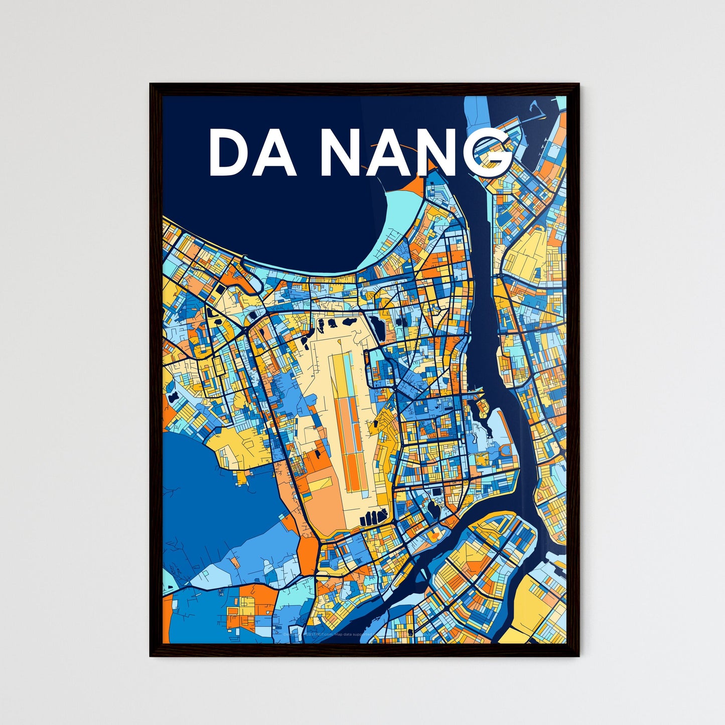 DA NANG VIETNAM Vibrant Colorful Art Map Poster Blue Orange