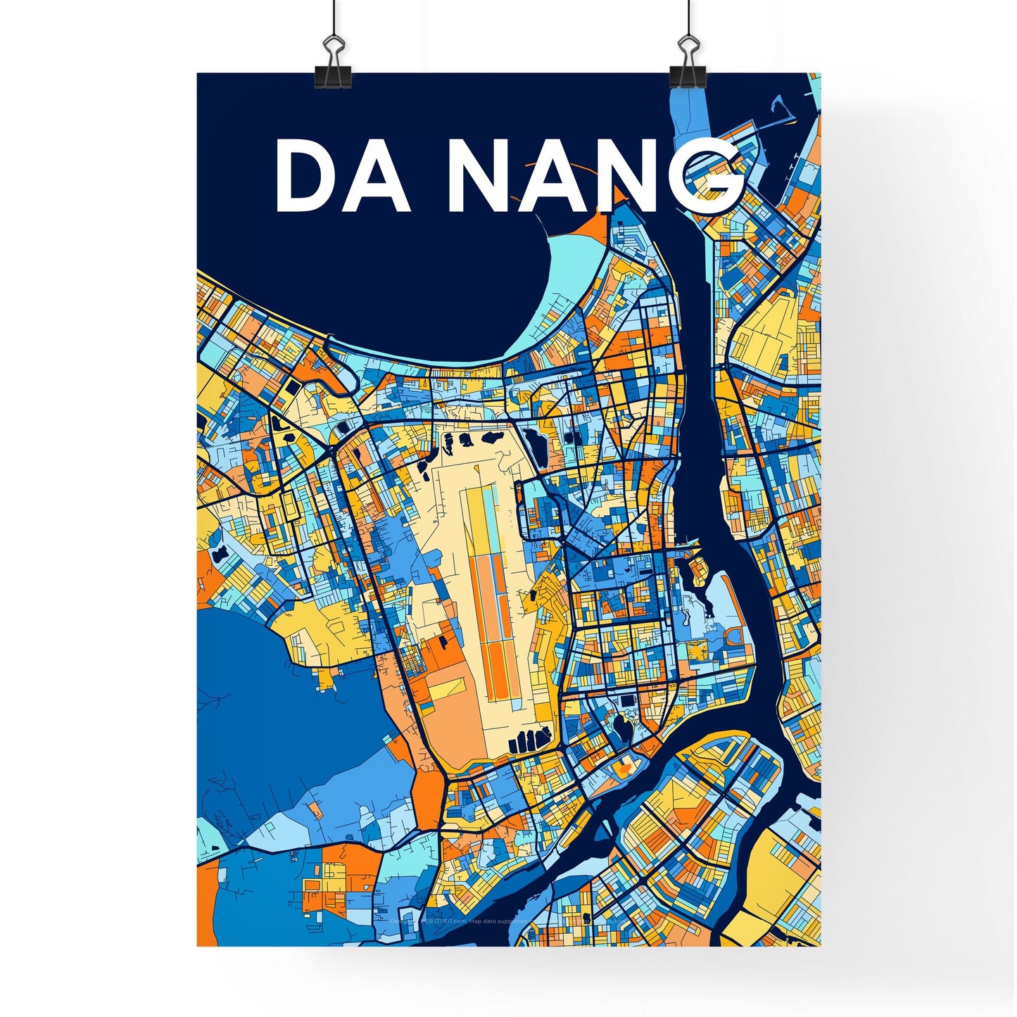 DA NANG VIETNAM Vibrant Colorful Art Map Poster Blue Orange