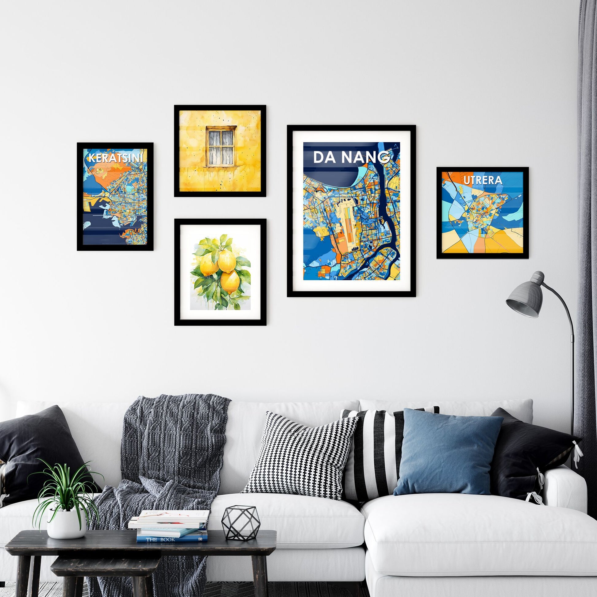 DA NANG VIETNAM Vibrant Colorful Art Map Poster Blue Orange