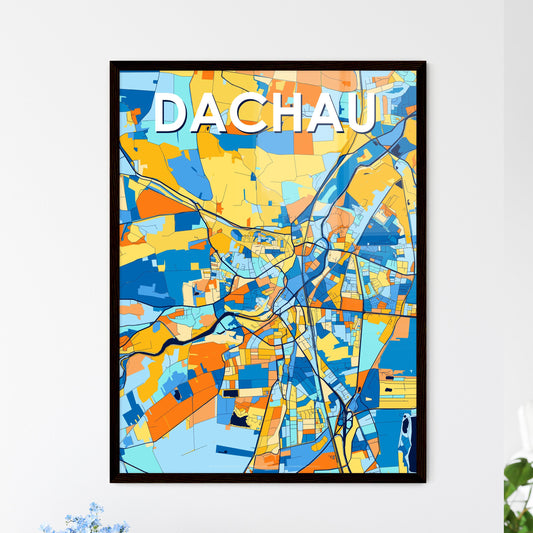 DACHAU GERMANY Vibrant Colorful Art Map Poster Blue Orange