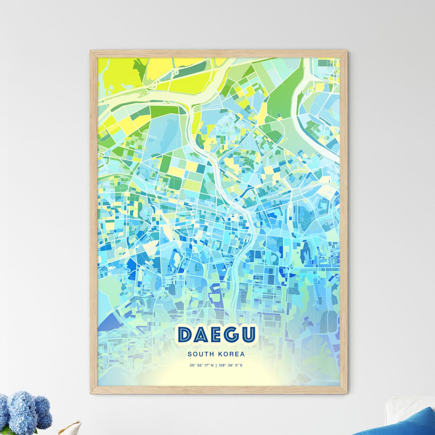 Colorful Daegu South Korea Fine Art Map Cool Blue