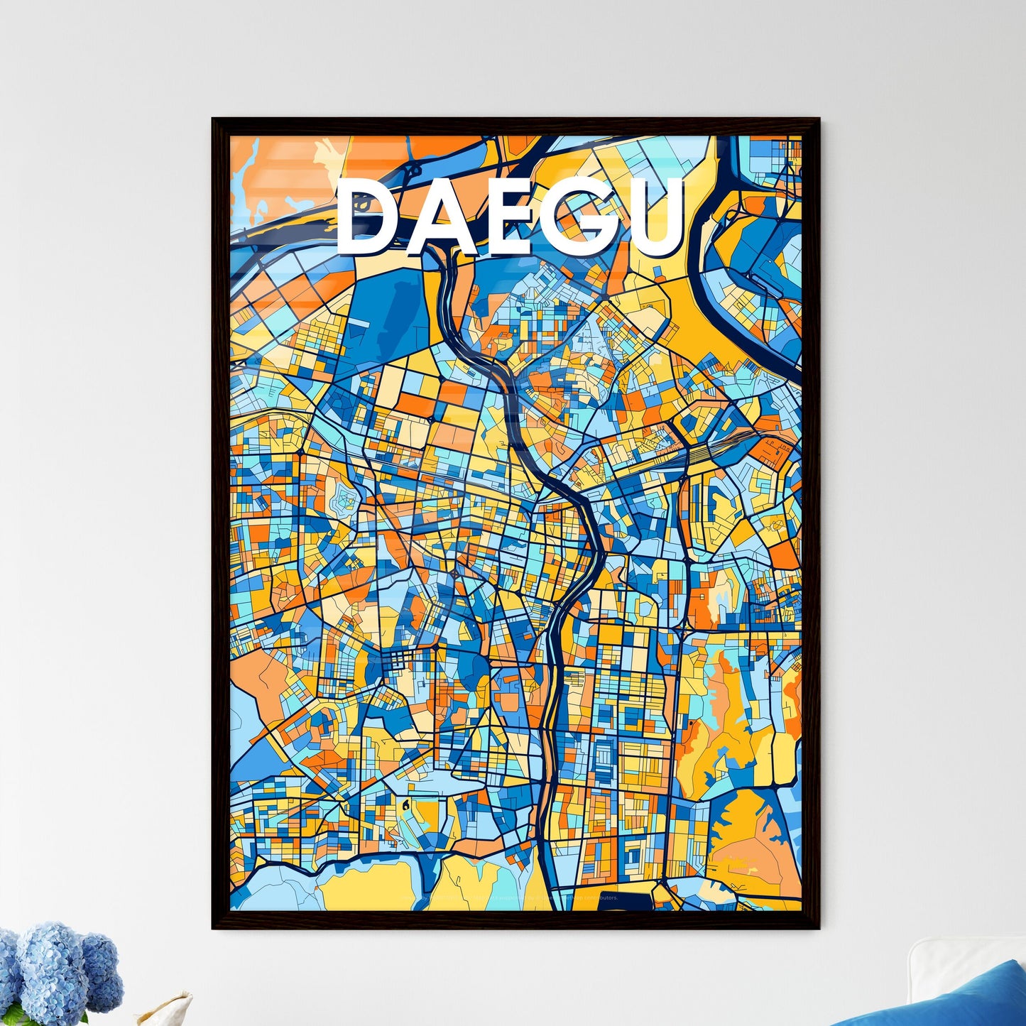 DAEGU SOUTH KOREA Vibrant Colorful Art Map Poster Blue Orange