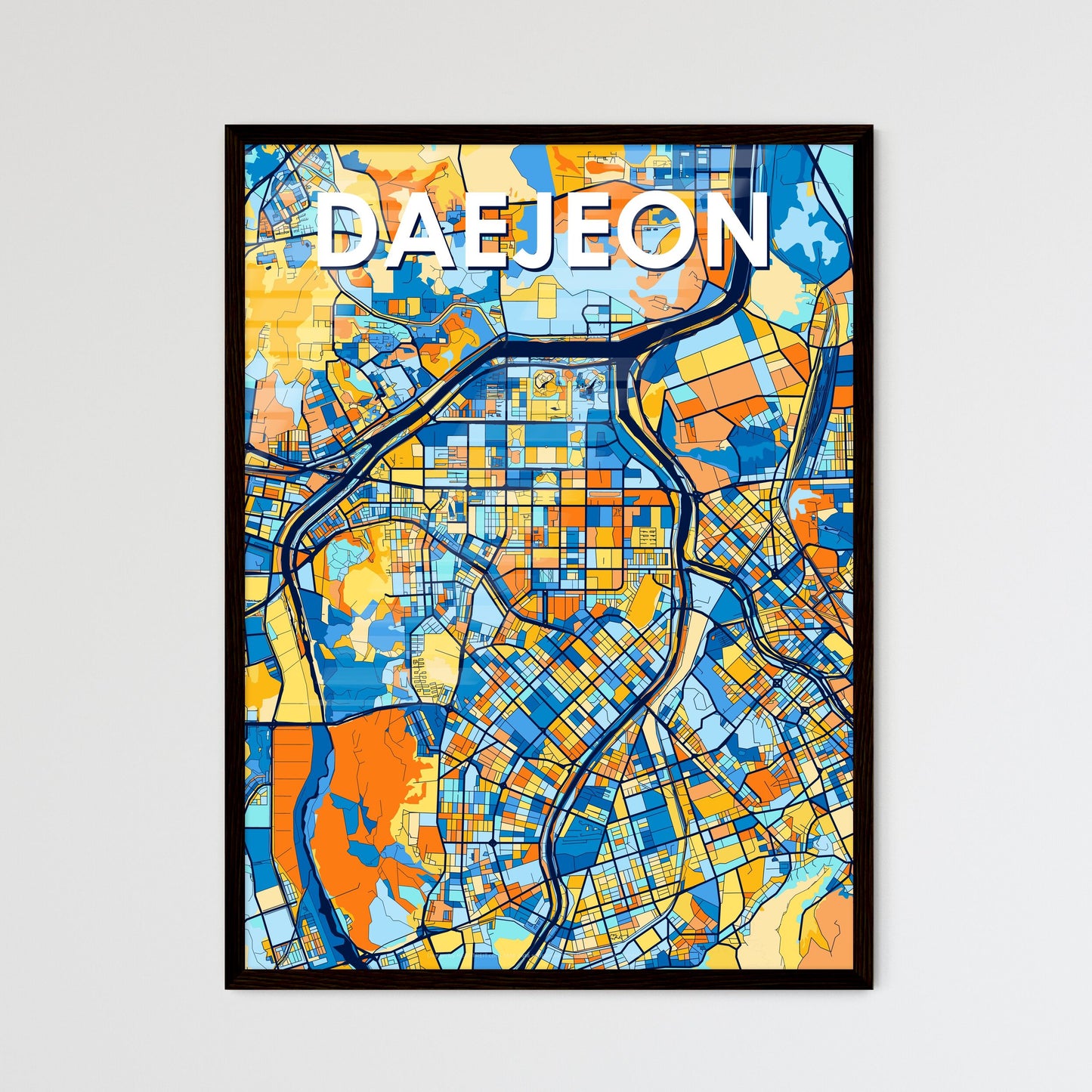 DAEJEON SOUTH KOREA Vibrant Colorful Art Map Poster Blue Orange