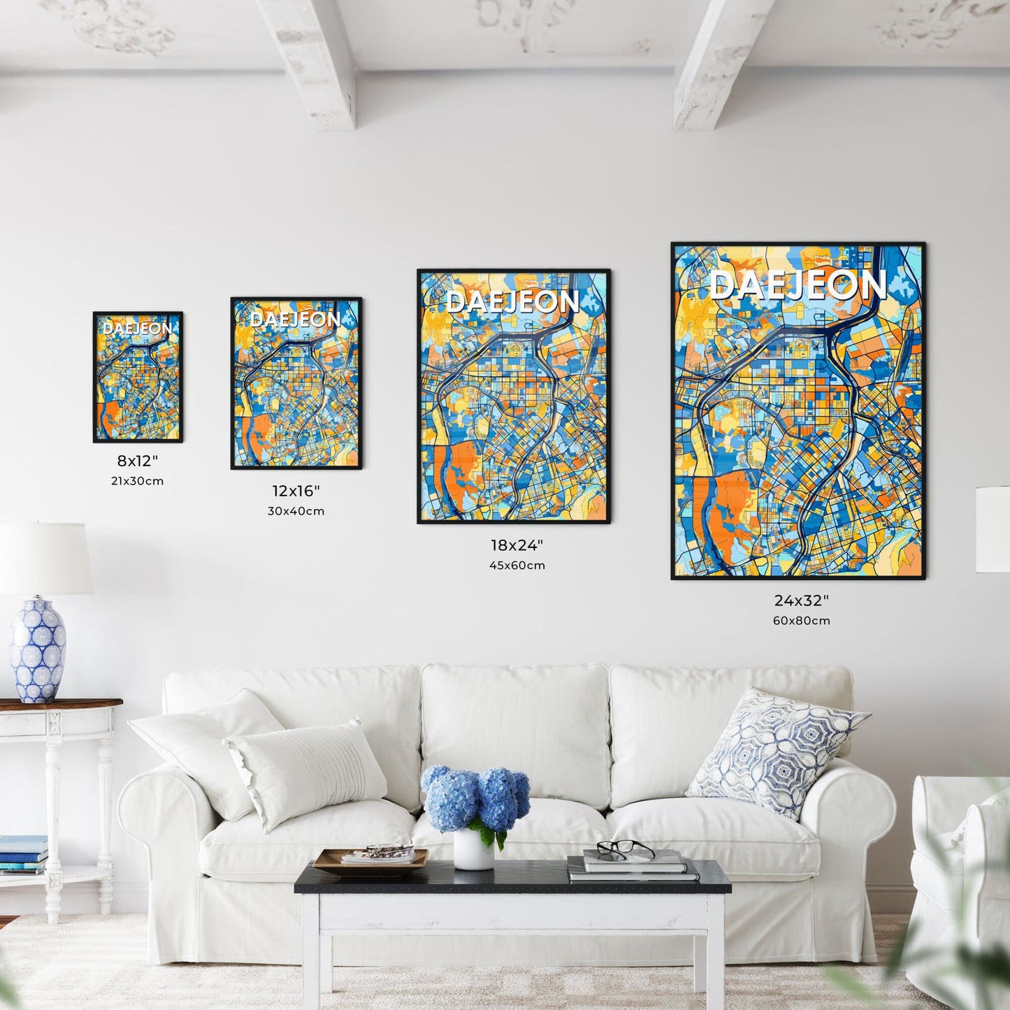 DAEJEON SOUTH KOREA Vibrant Colorful Art Map Poster Blue Orange