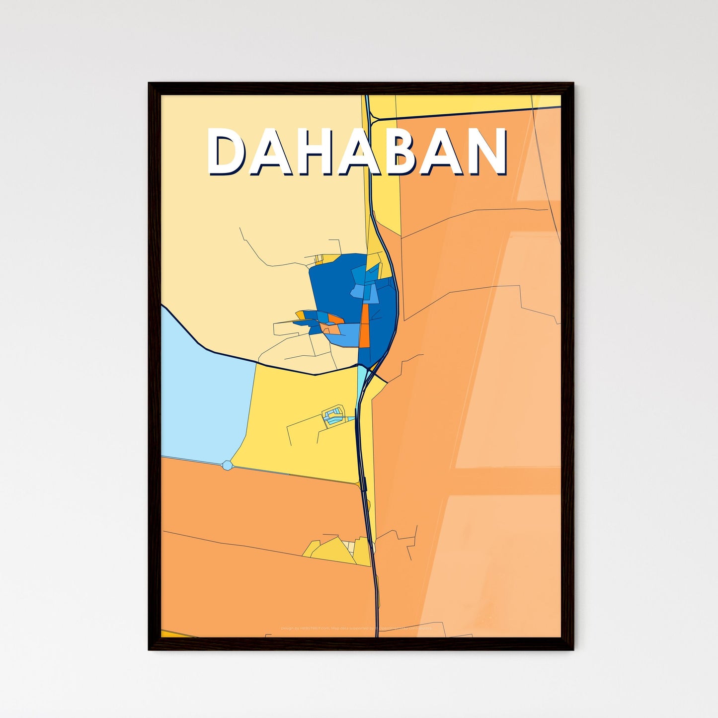 DAHABAN SAUDI ARABIA Vibrant Colorful Art Map Poster Blue Orange