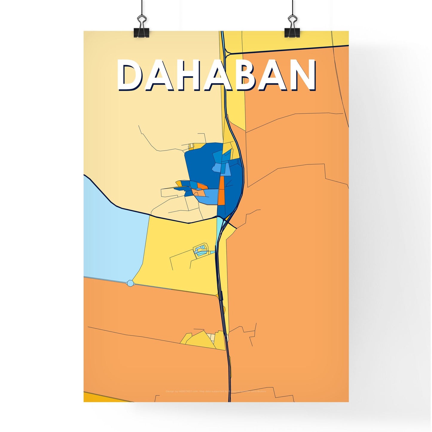 DAHABAN SAUDI ARABIA Vibrant Colorful Art Map Poster Blue Orange