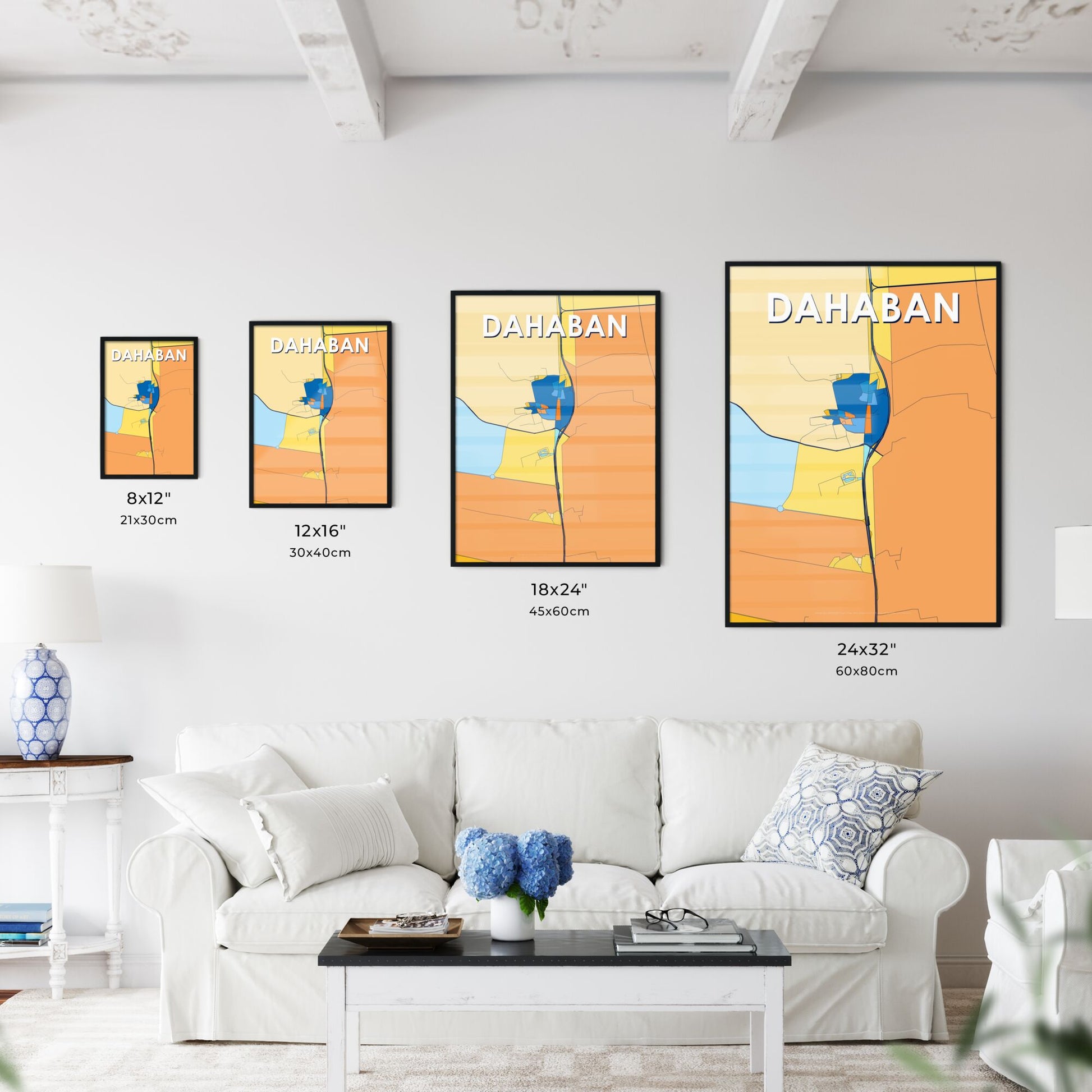 DAHABAN SAUDI ARABIA Vibrant Colorful Art Map Poster Blue Orange