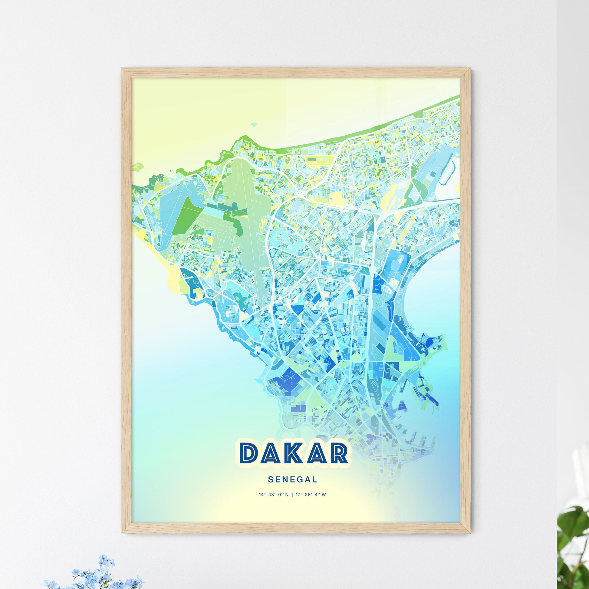 Colorful Dakar Senegal Fine Art Map Cool Blue