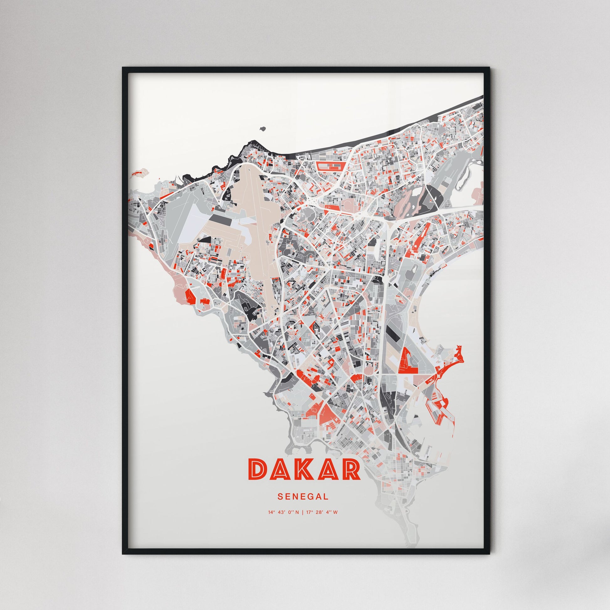 Colorful Dakar Senegal Fine Art Map Modern Expressive