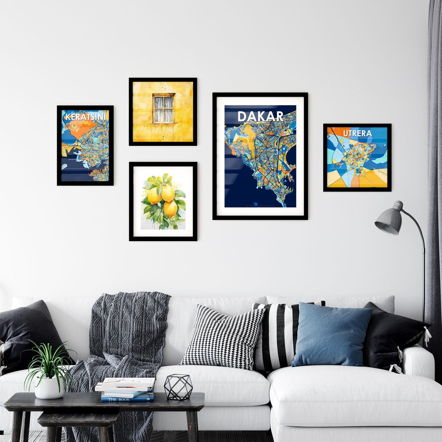 DAKAR SENEGAL Vibrant Colorful Art Map Poster Blue Orange