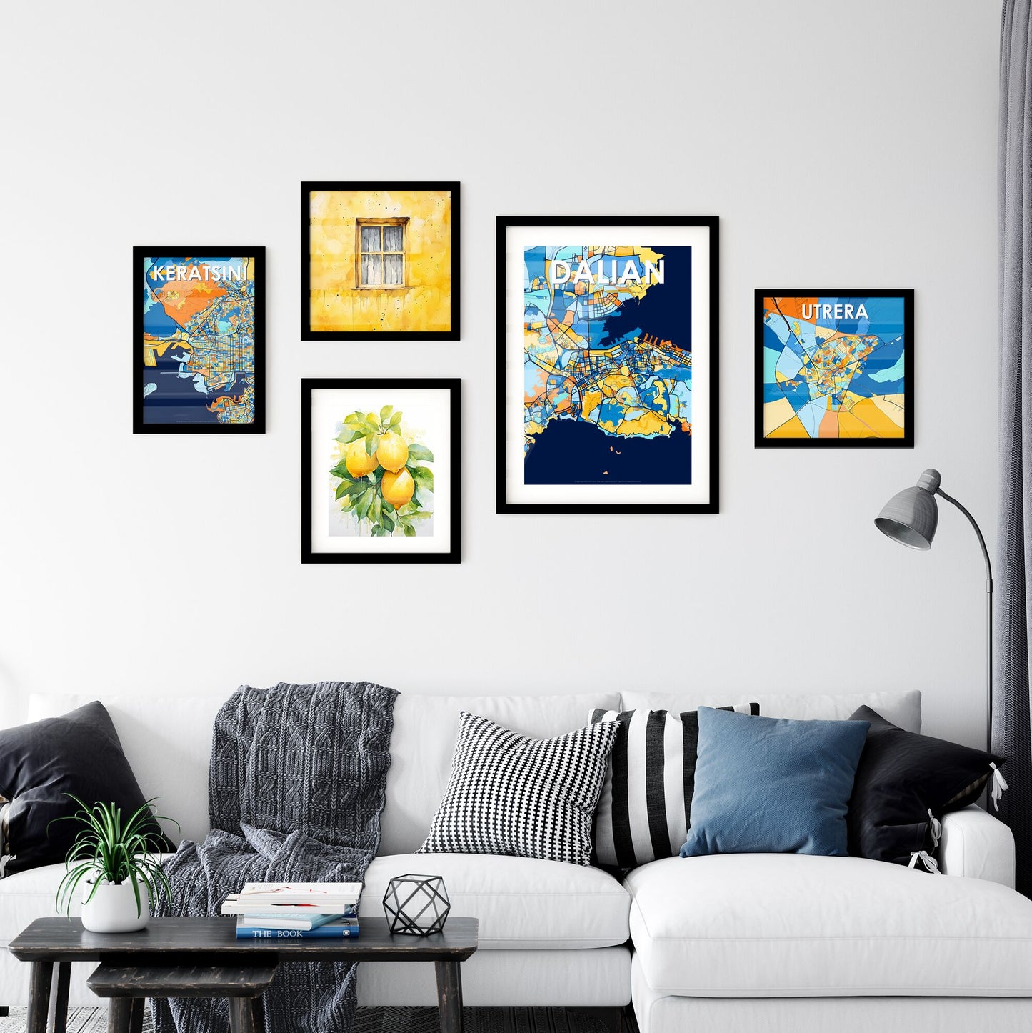 DALIAN CHINA Vibrant Colorful Art Map Poster Blue Orange