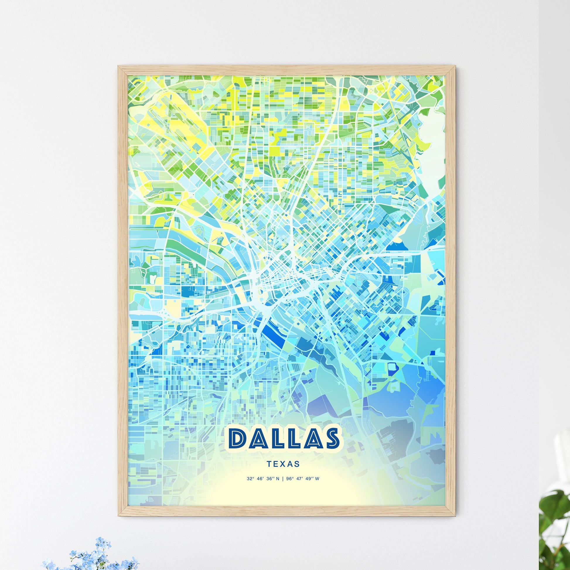 Colorful Dallas Texas Fine Art Map Cool Blue