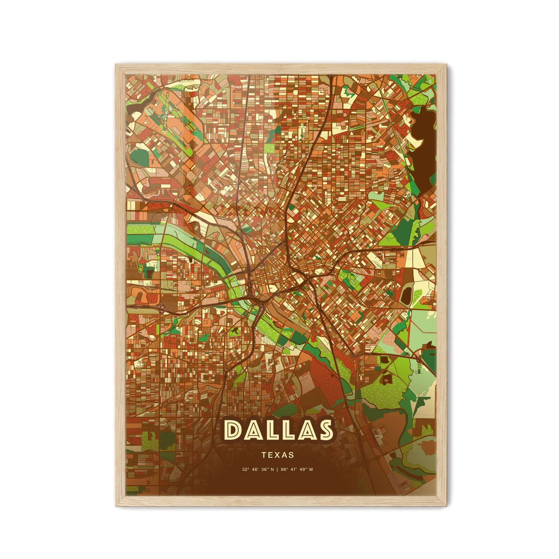 Colorful Dallas Texas Fine Art Map Farmhouse
