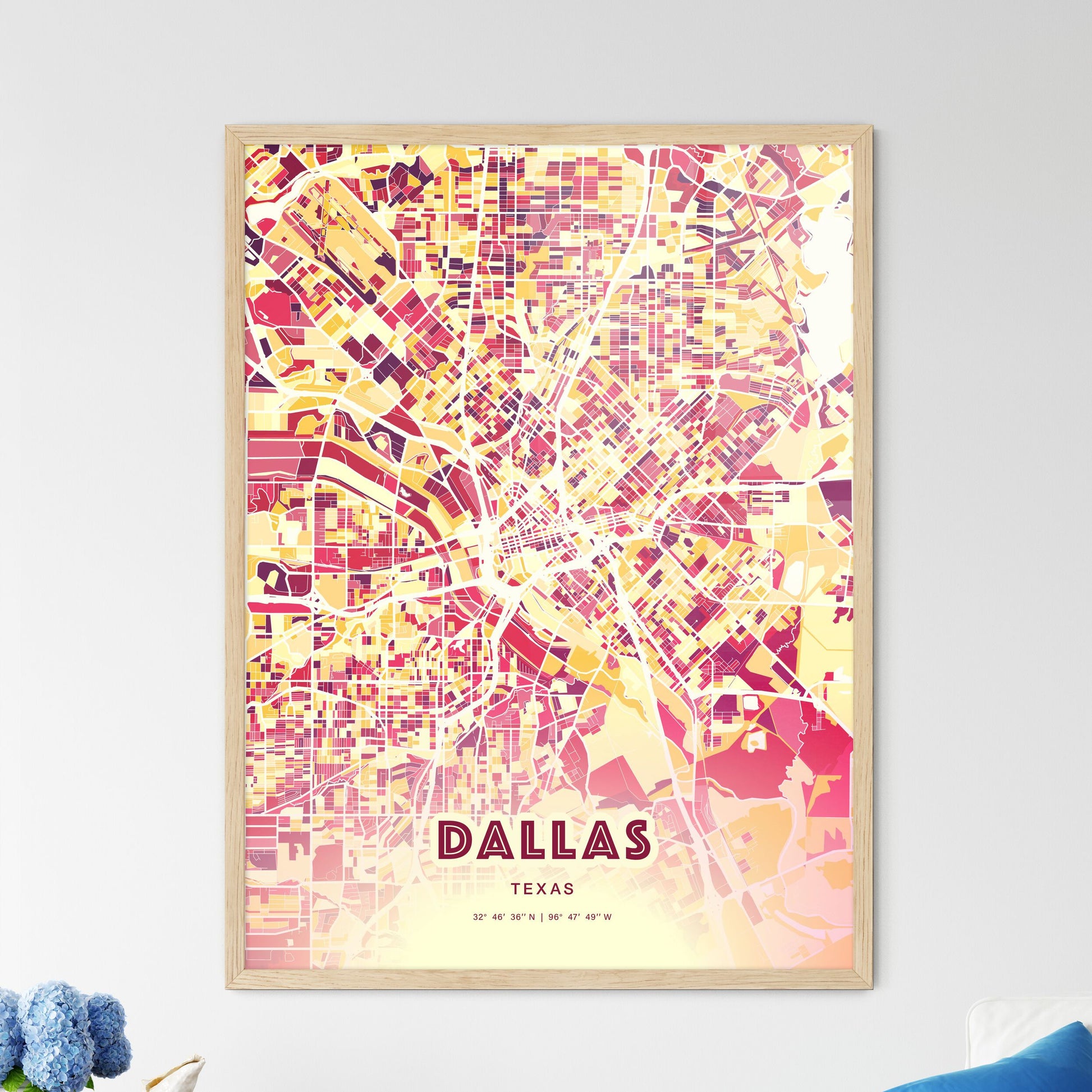 Colorful Dallas Texas Fine Art Map Hot Red