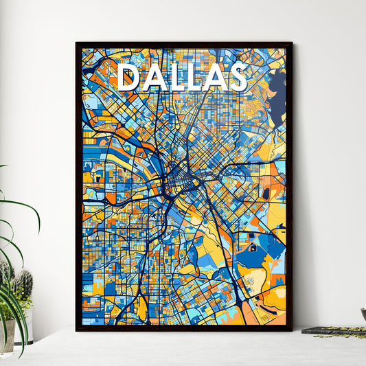 DALLAS TEXAS Vibrant Colorful Art Map Poster Blue Orange