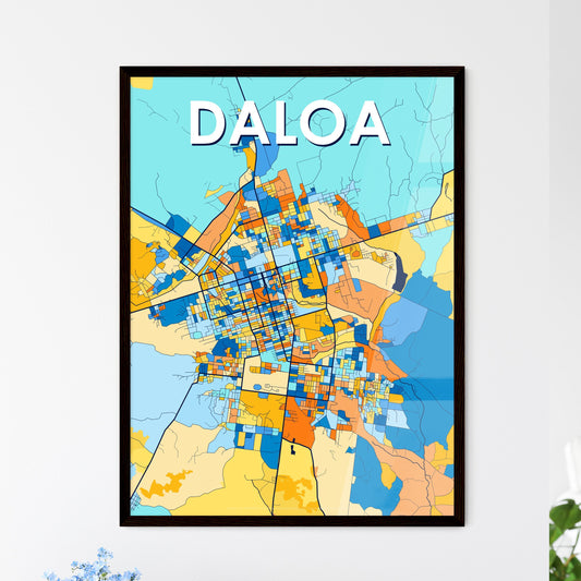 DALOA IVORY COAST Vibrant Colorful Art Map Poster Blue Orange