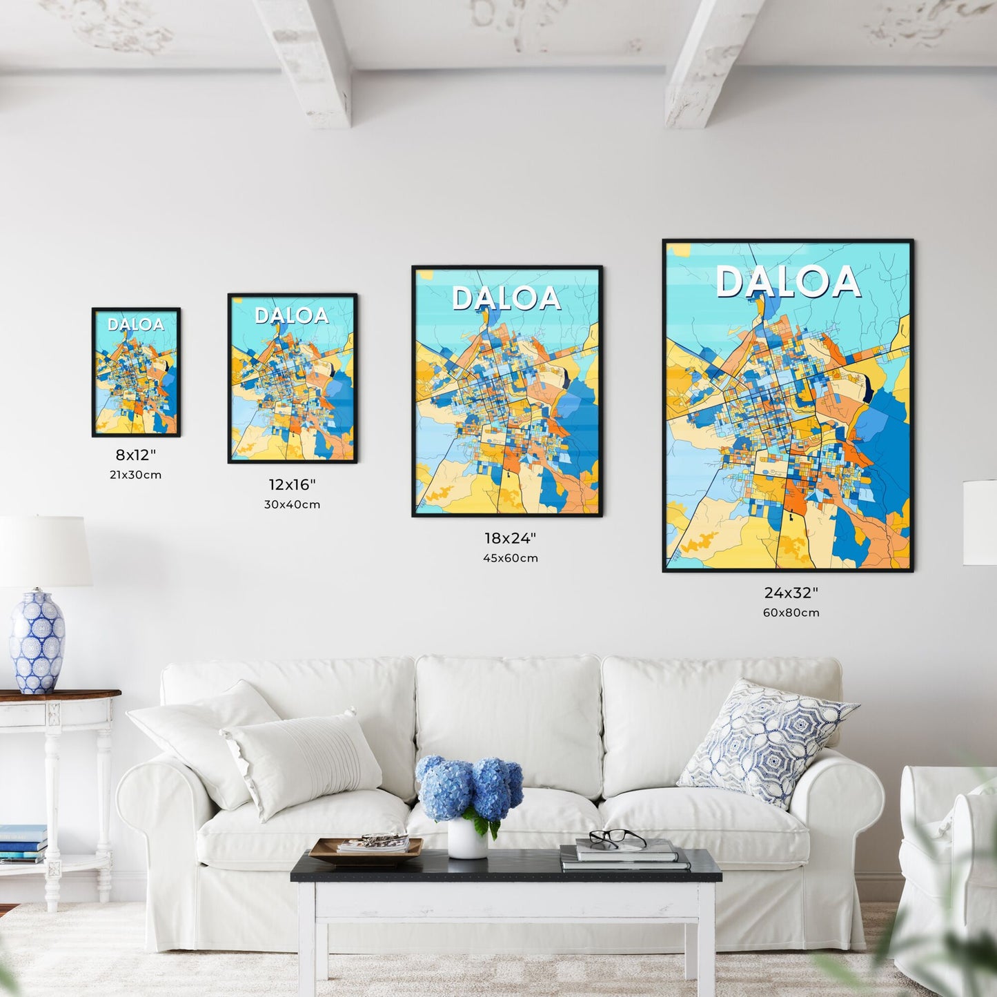 DALOA IVORY COAST Vibrant Colorful Art Map Poster Blue Orange