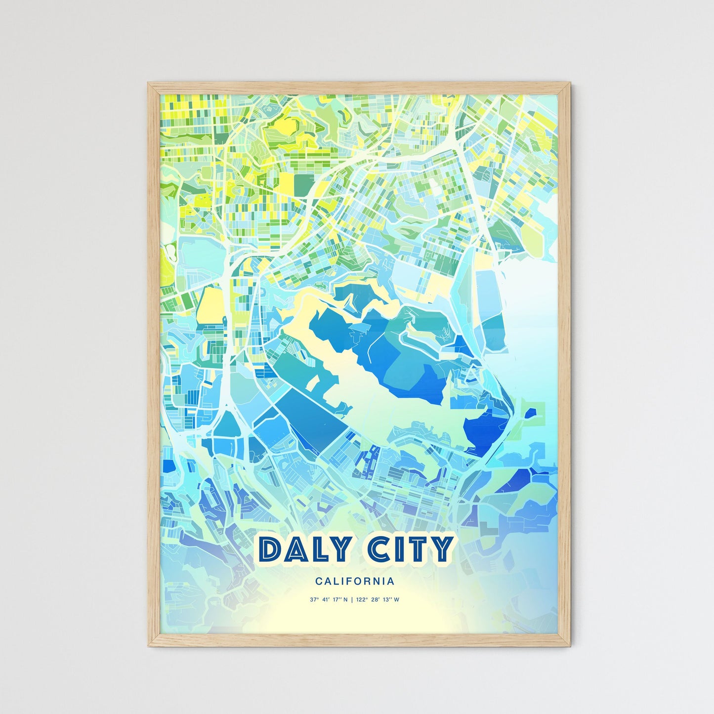 Colorful Daly City California Fine Art Map Cool Blue