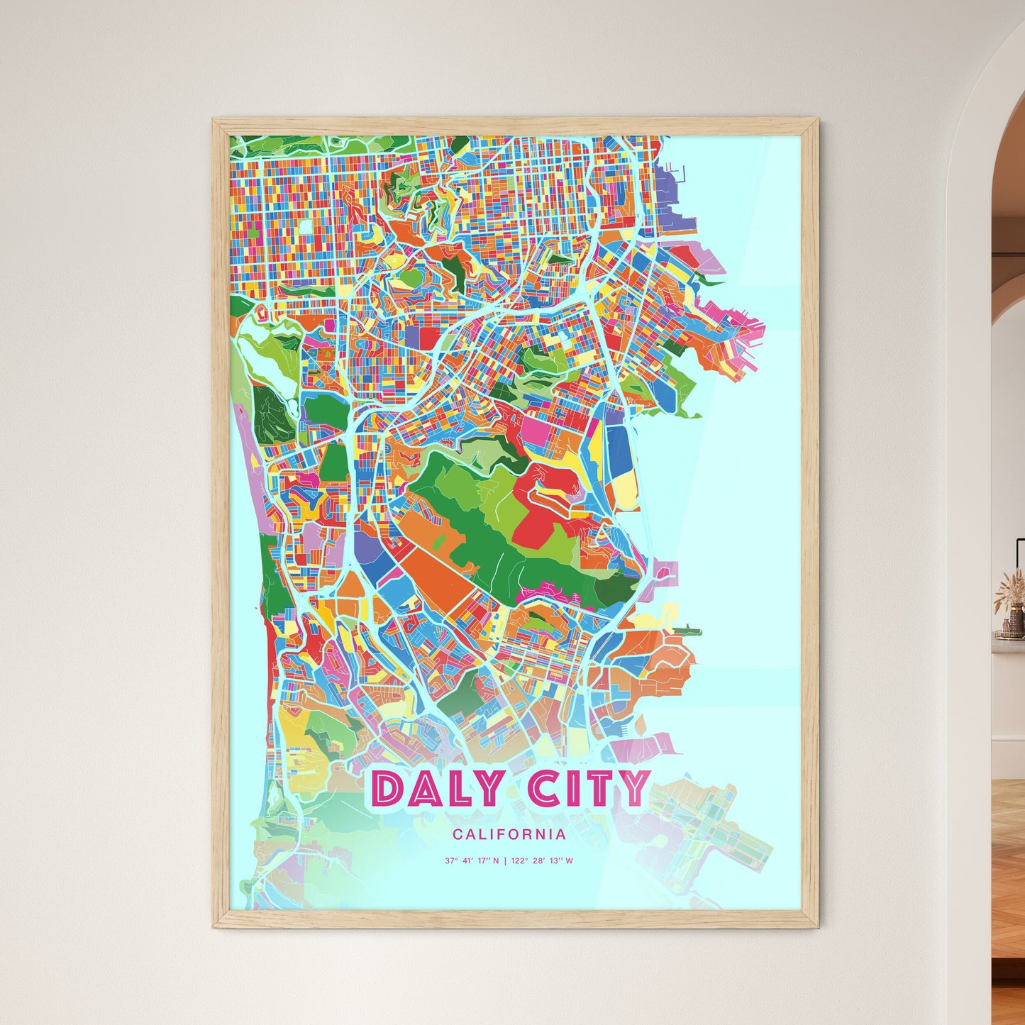 Colorful Daly City California Fine Art Map Crazy Colors