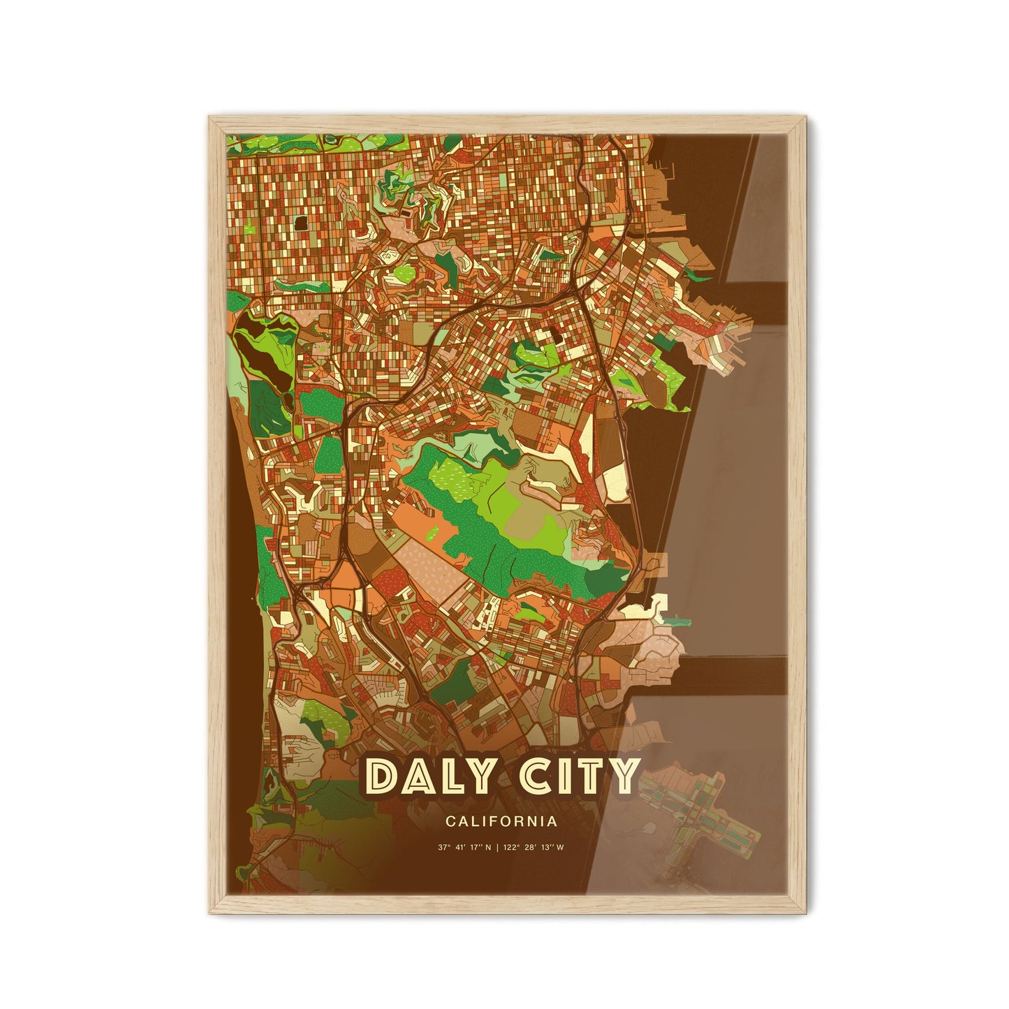 Colorful Daly City California Fine Art Map Farmhouse