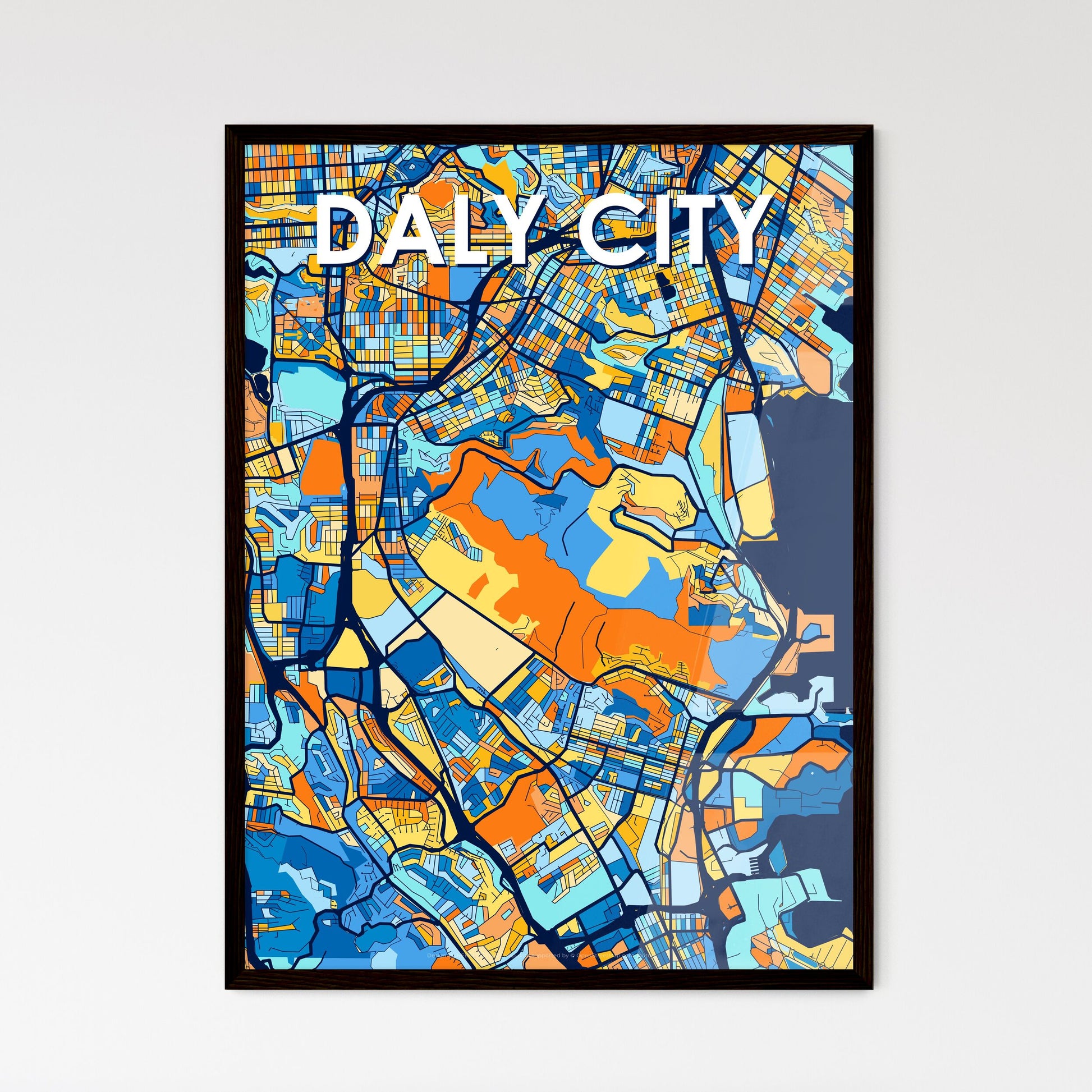 DALY CITY CALIFORNIA Vibrant Colorful Art Map Poster Blue Orange