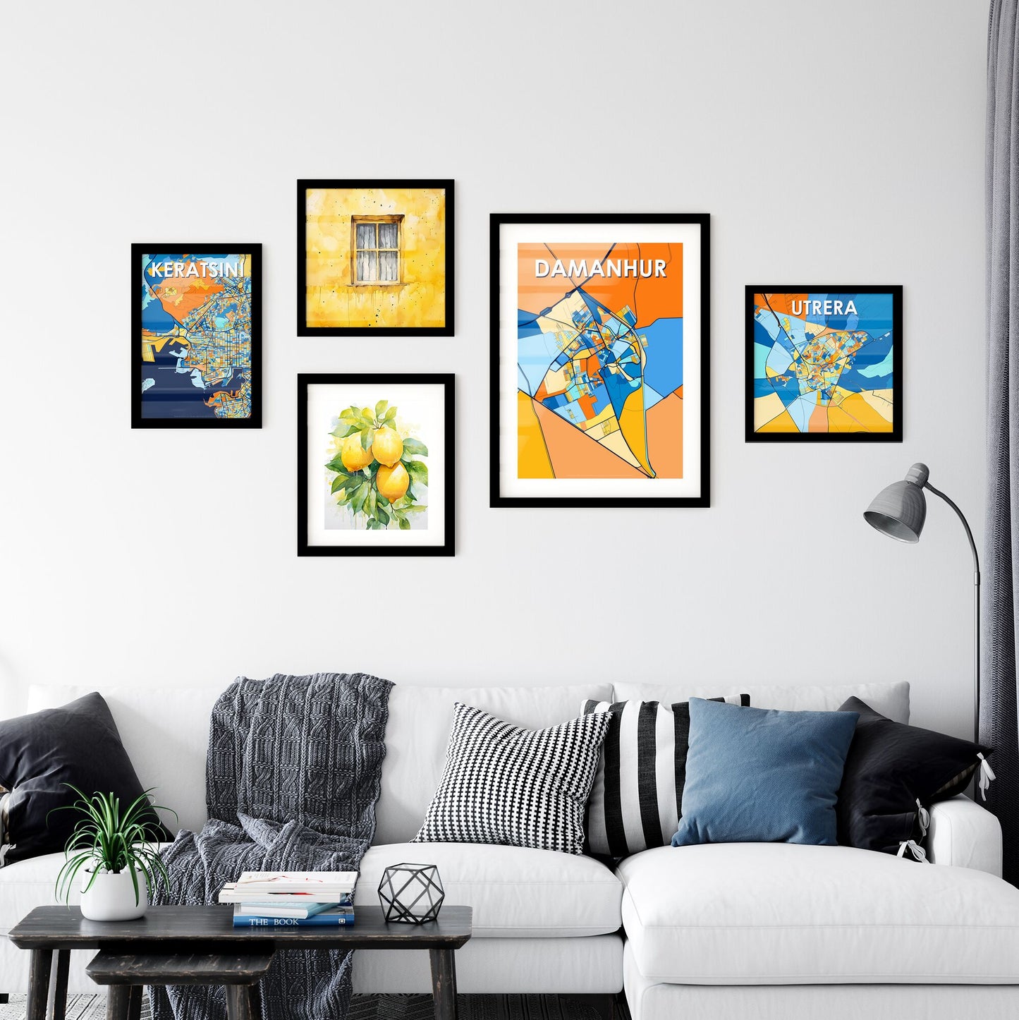 DAMANHUR EGYPT Vibrant Colorful Art Map Poster Blue Orange