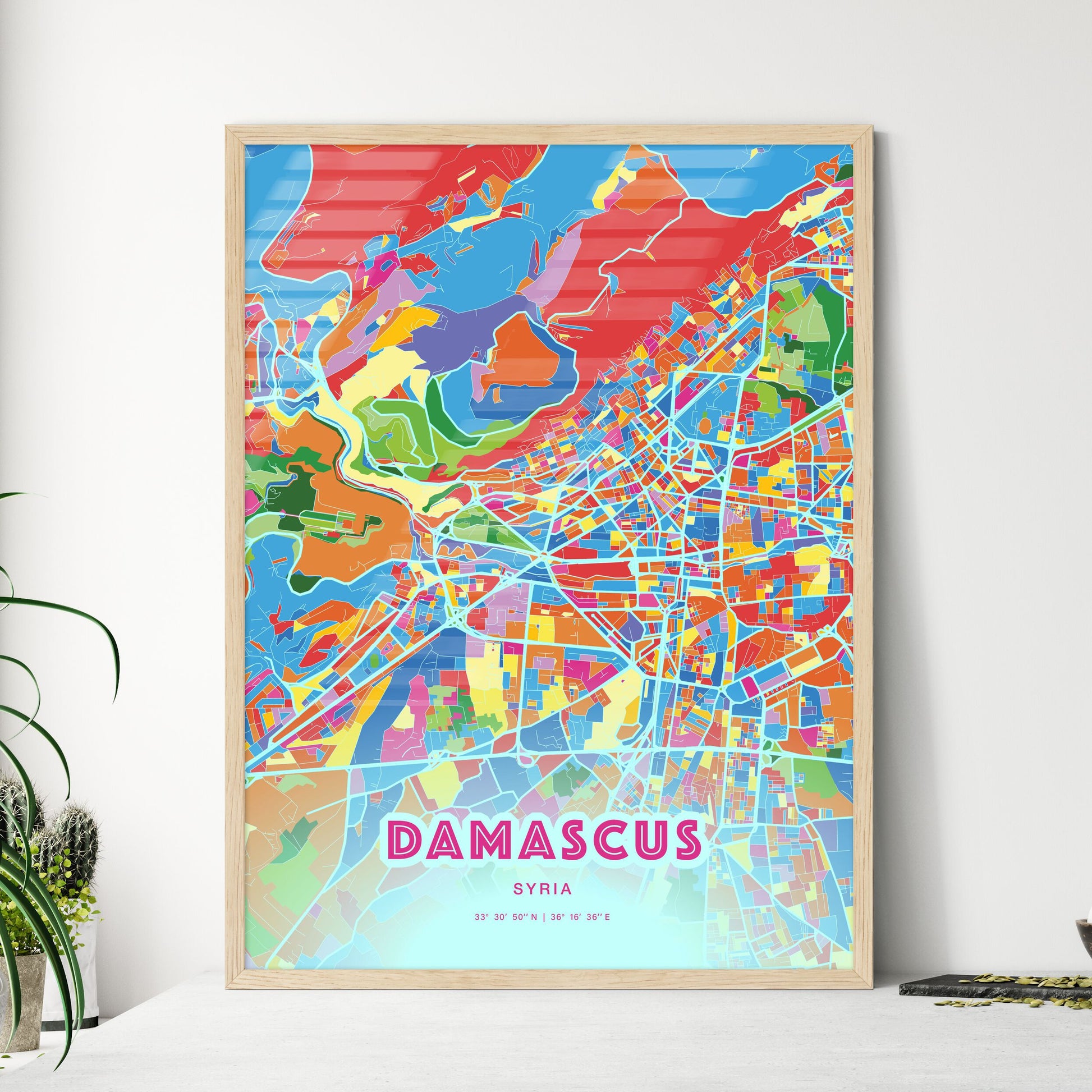 Colorful Damascus Syria Fine Art Map Crazy Colors
