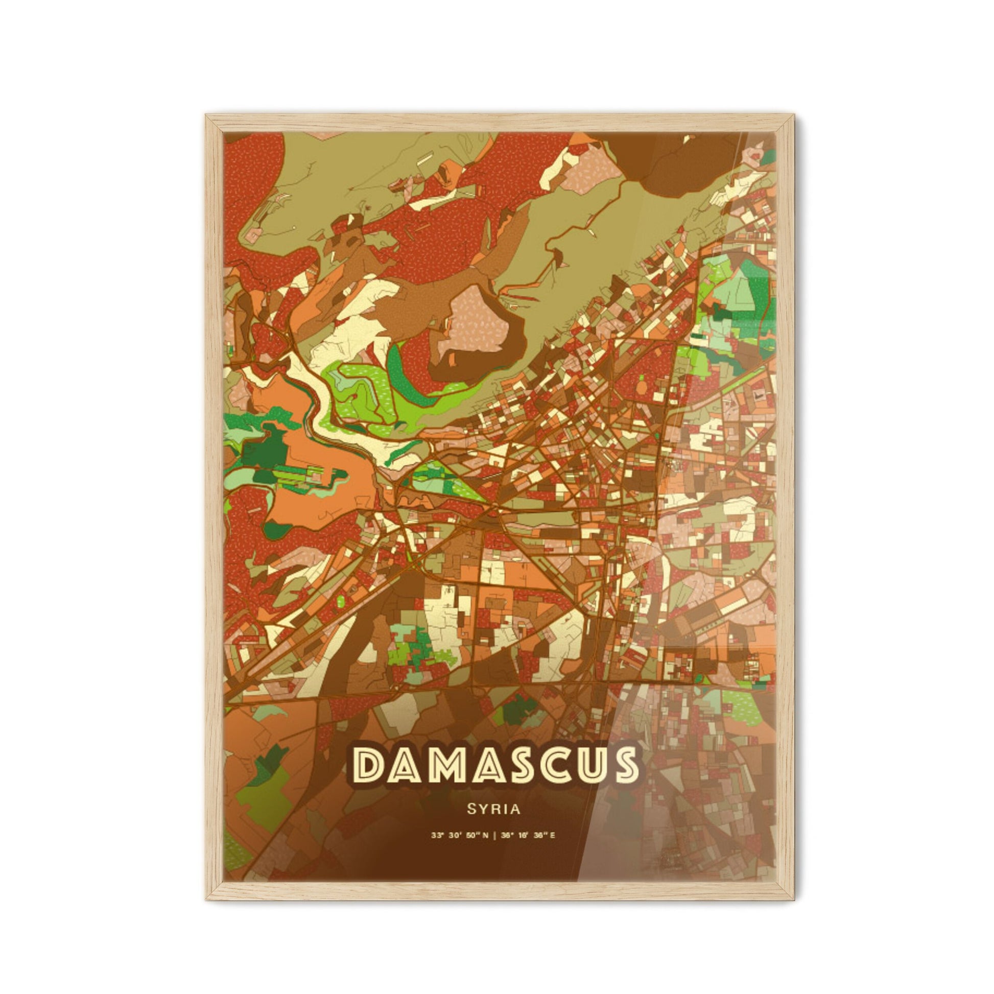 Colorful Damascus Syria Fine Art Map Farmhouse