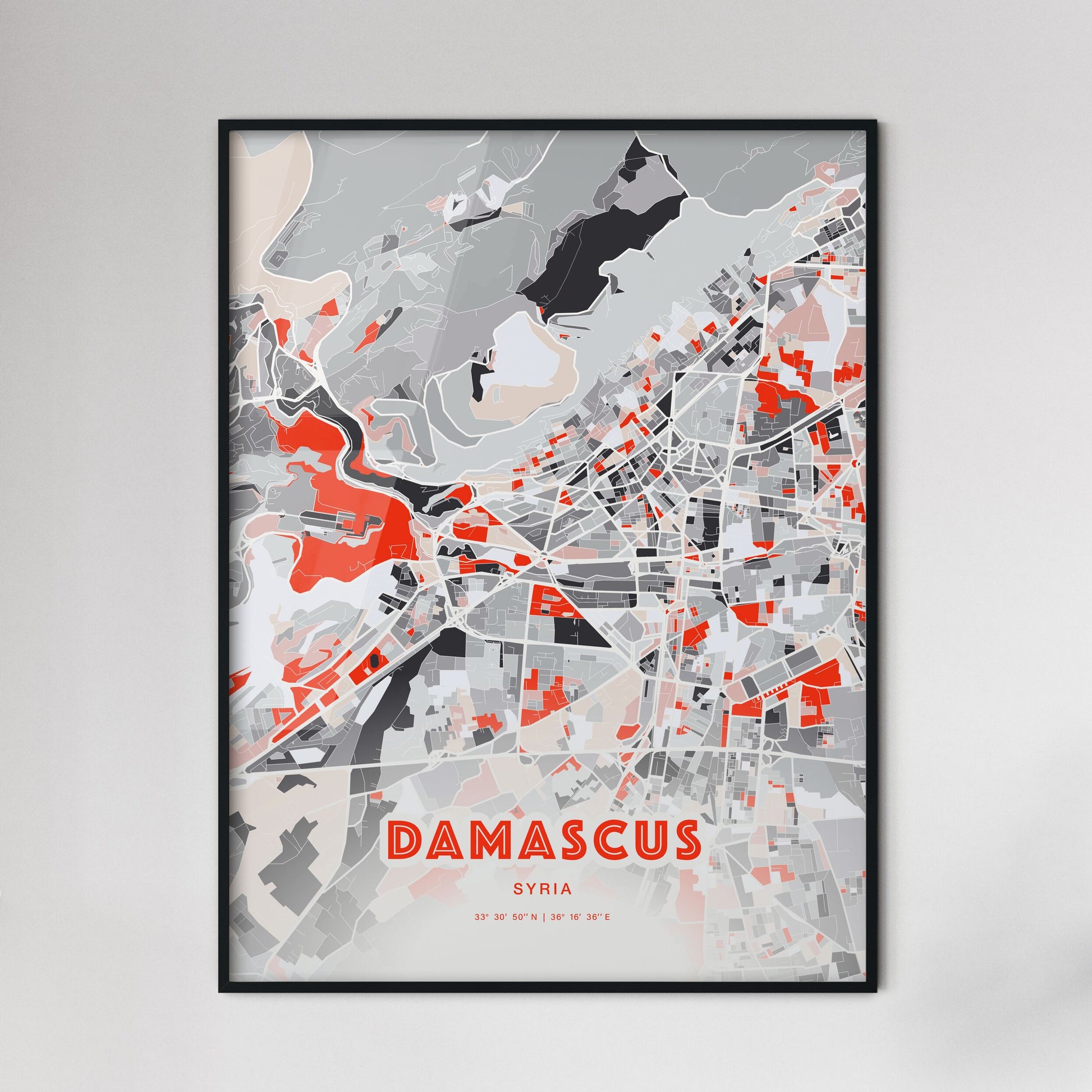 Colorful Damascus Syria Fine Art Map Modern Expressive