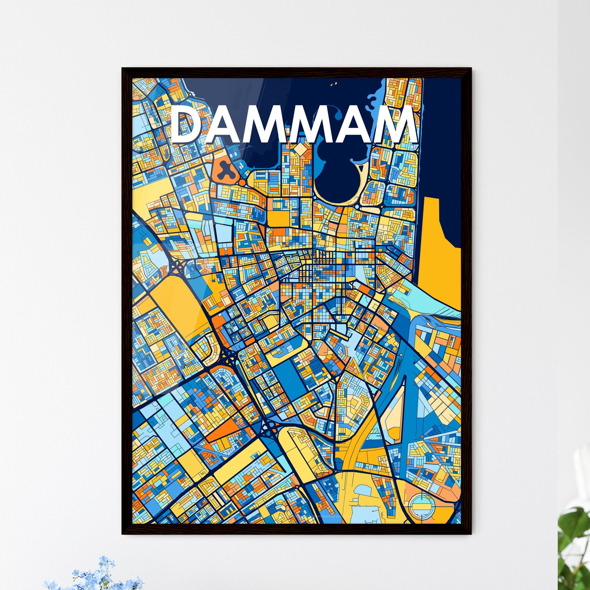 DAMMAM SAUDI ARABIA Vibrant Colorful Art Map Poster Blue Orange