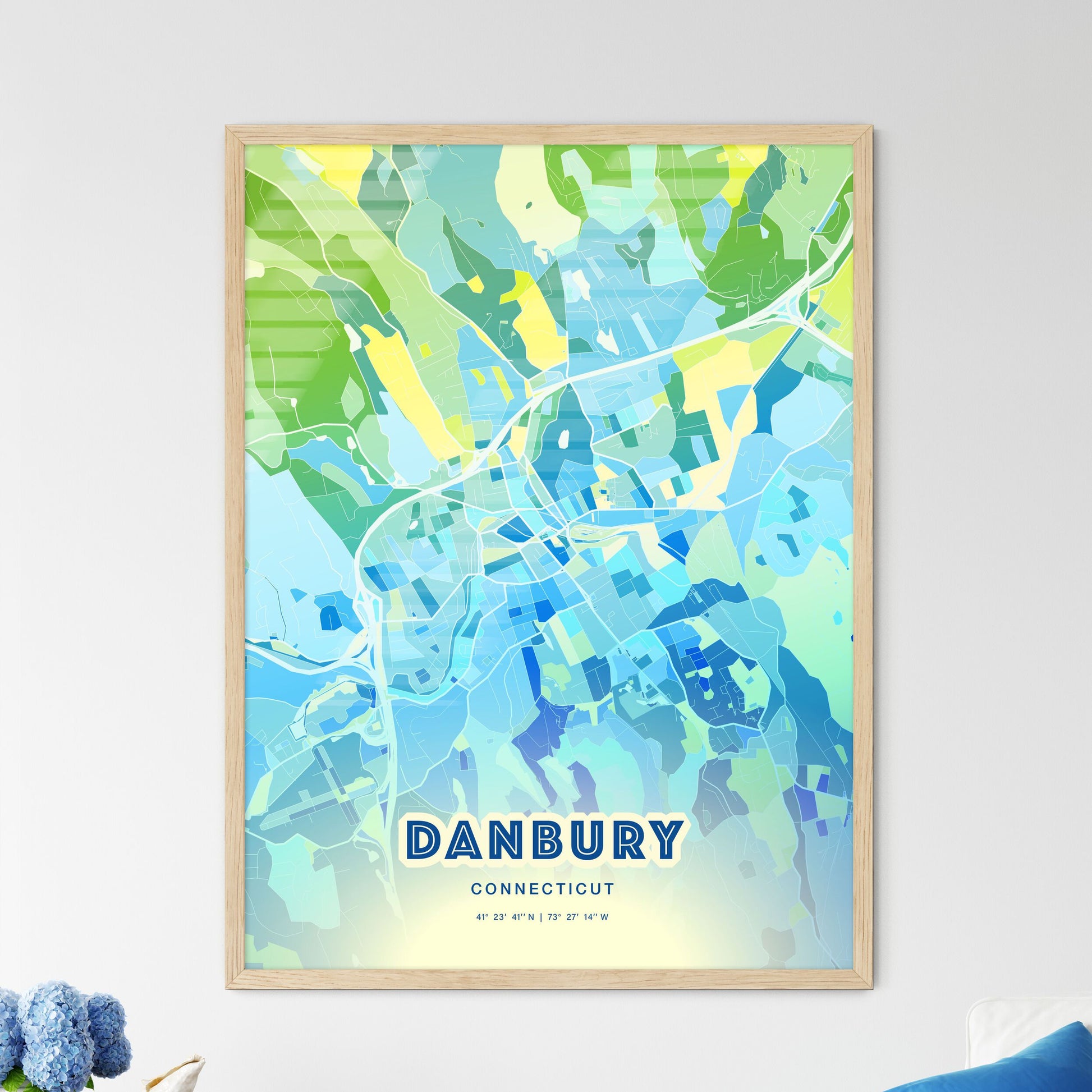 Colorful Danbury Connecticut Fine Art Map Cool Blue