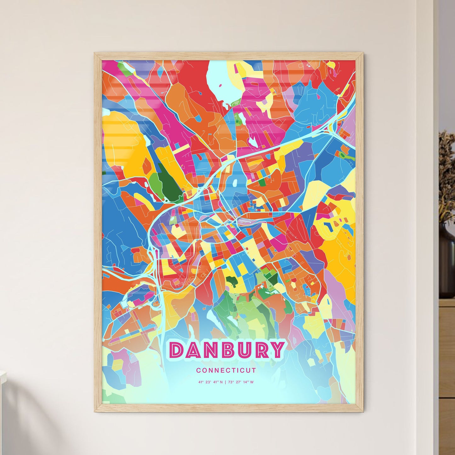 Colorful Danbury Connecticut Fine Art Map Crazy Colors