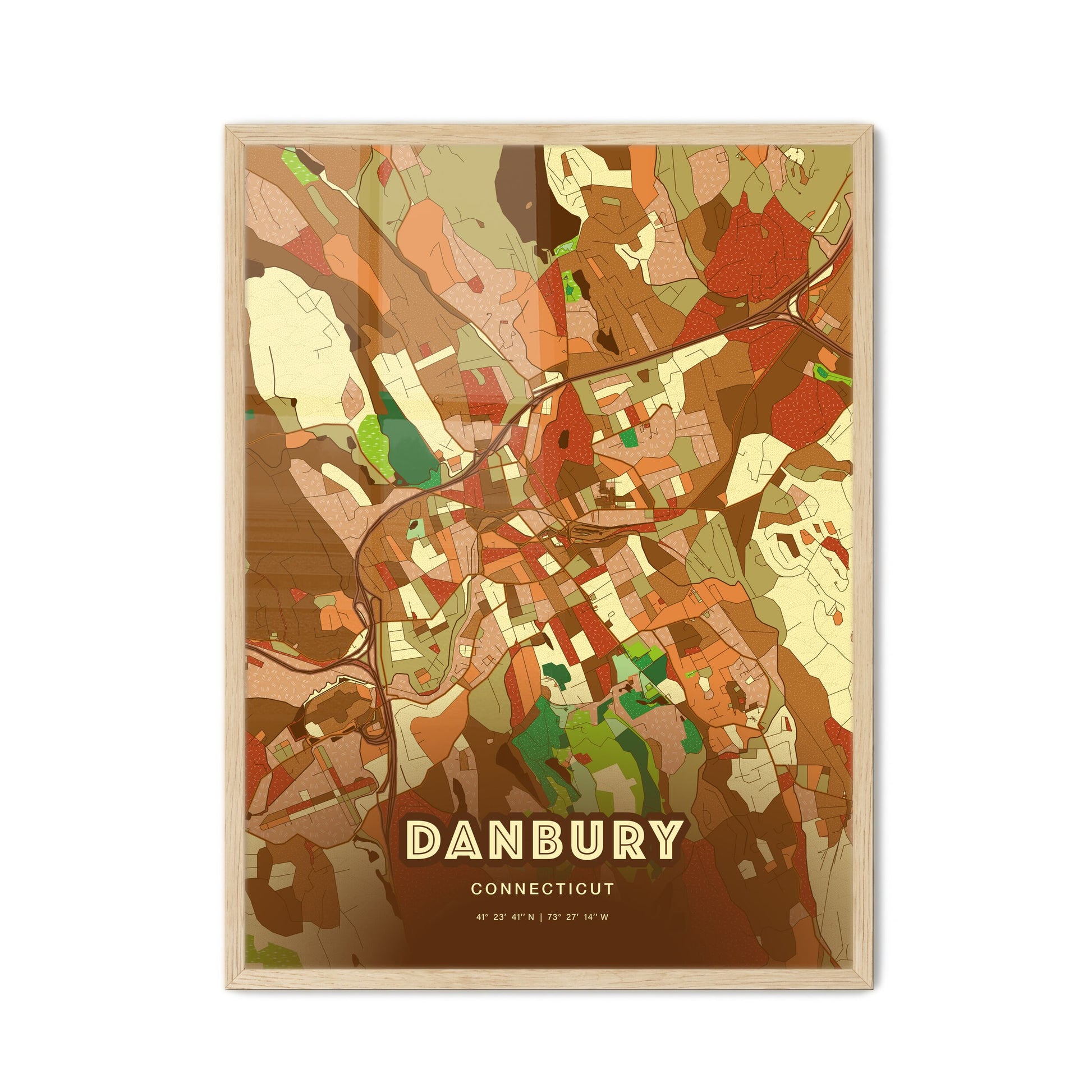 Colorful Danbury Connecticut Fine Art Map Farmhouse