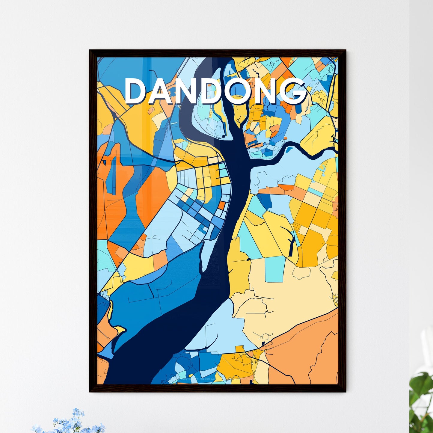 DANDONG CHINA Vibrant Colorful Art Map Poster Blue Orange