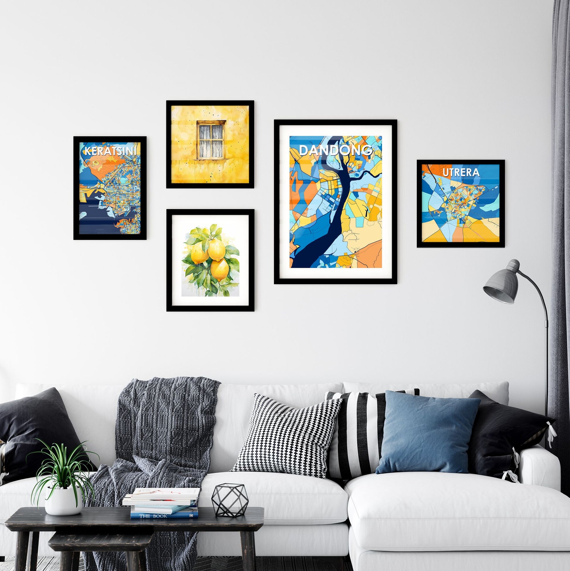 DANDONG CHINA Vibrant Colorful Art Map Poster Blue Orange