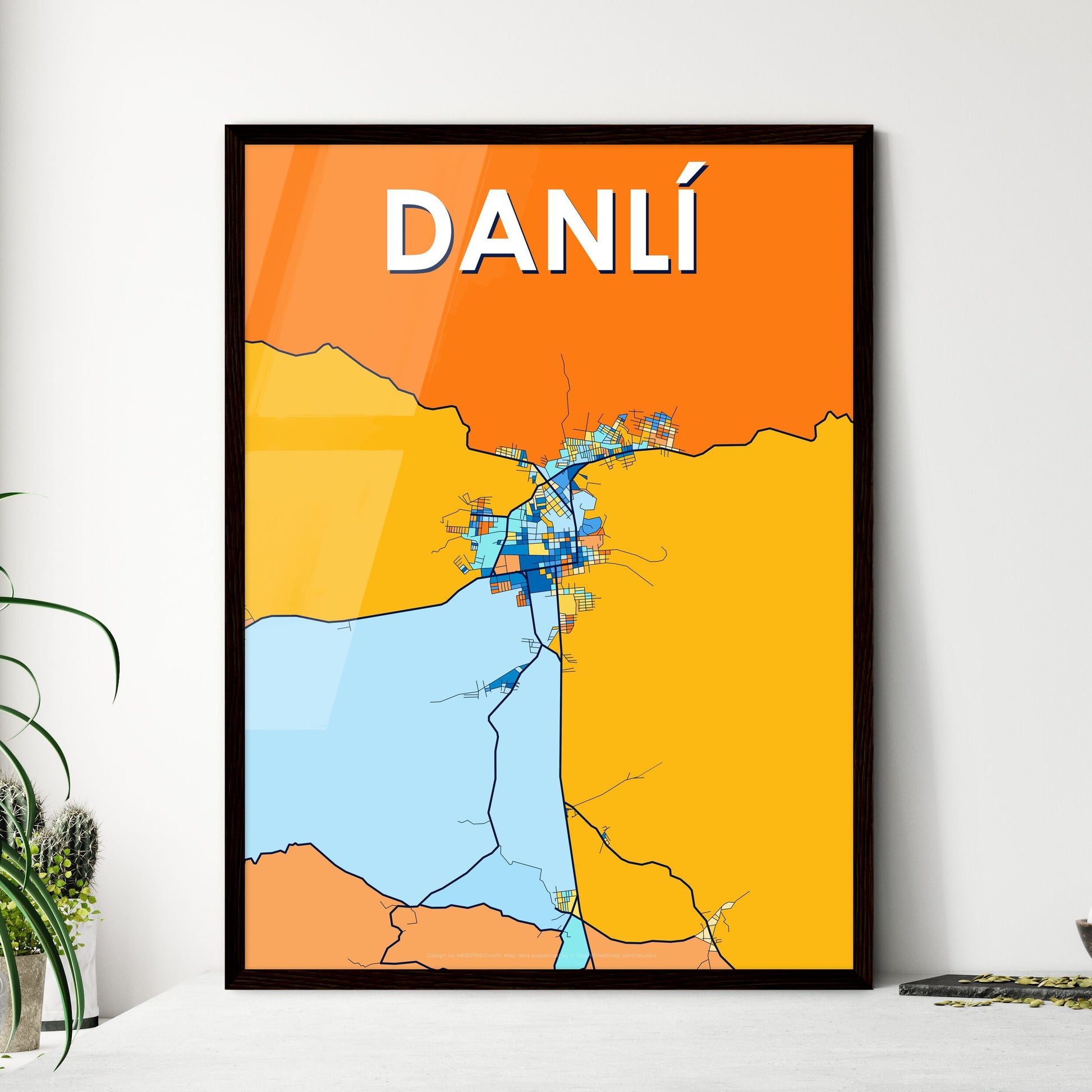 DANLÍ HONDURAS Vibrant Colorful Art Map Poster Blue Orange