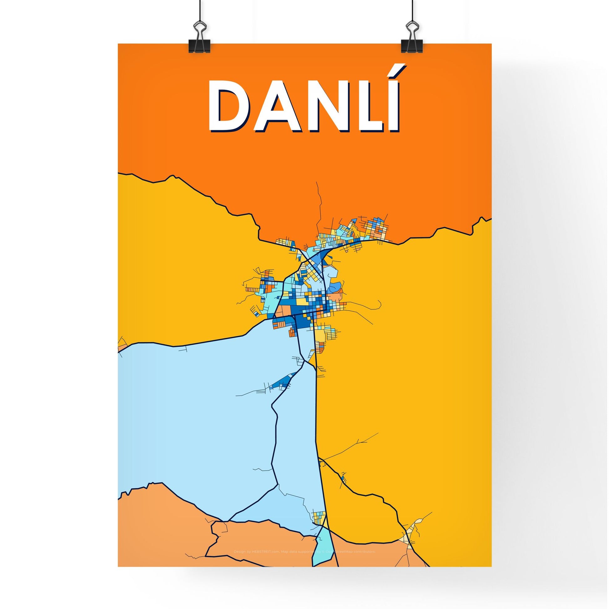 DANLÍ HONDURAS Vibrant Colorful Art Map Poster Blue Orange