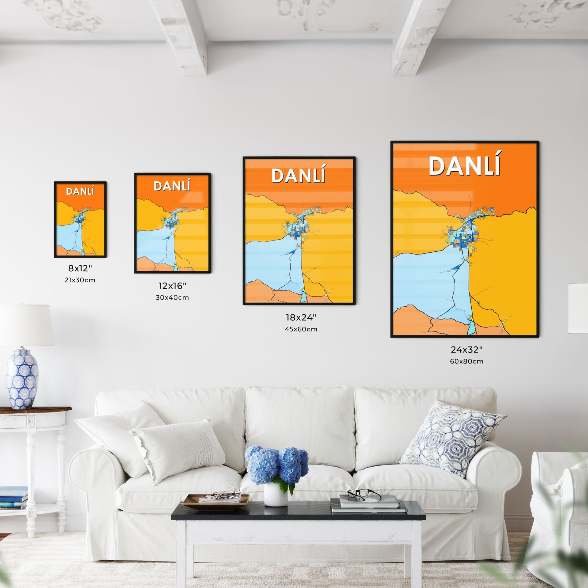 DANLÍ HONDURAS Vibrant Colorful Art Map Poster Blue Orange