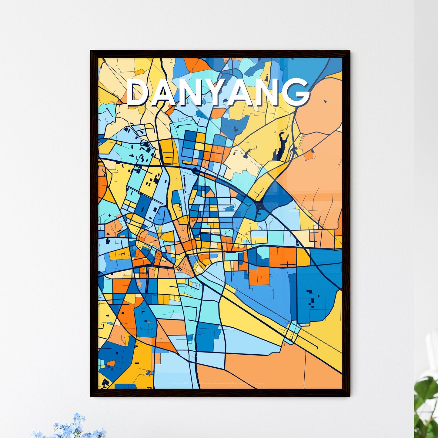 DANYANG CHINA Vibrant Colorful Art Map Poster Blue Orange