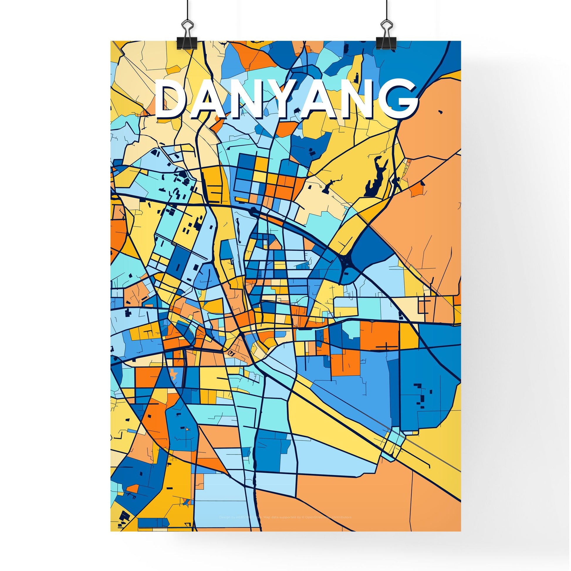 DANYANG CHINA Vibrant Colorful Art Map Poster Blue Orange