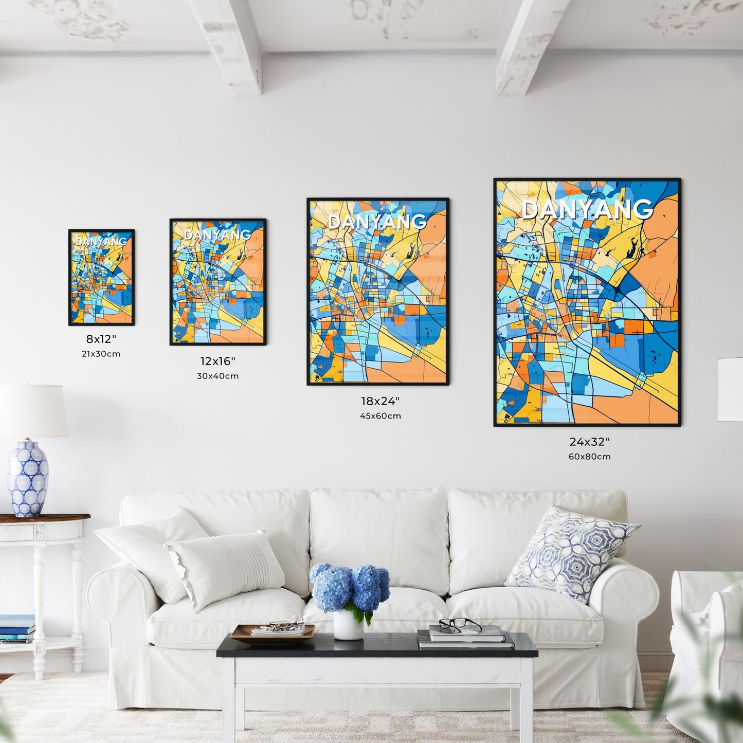 DANYANG CHINA Vibrant Colorful Art Map Poster Blue Orange