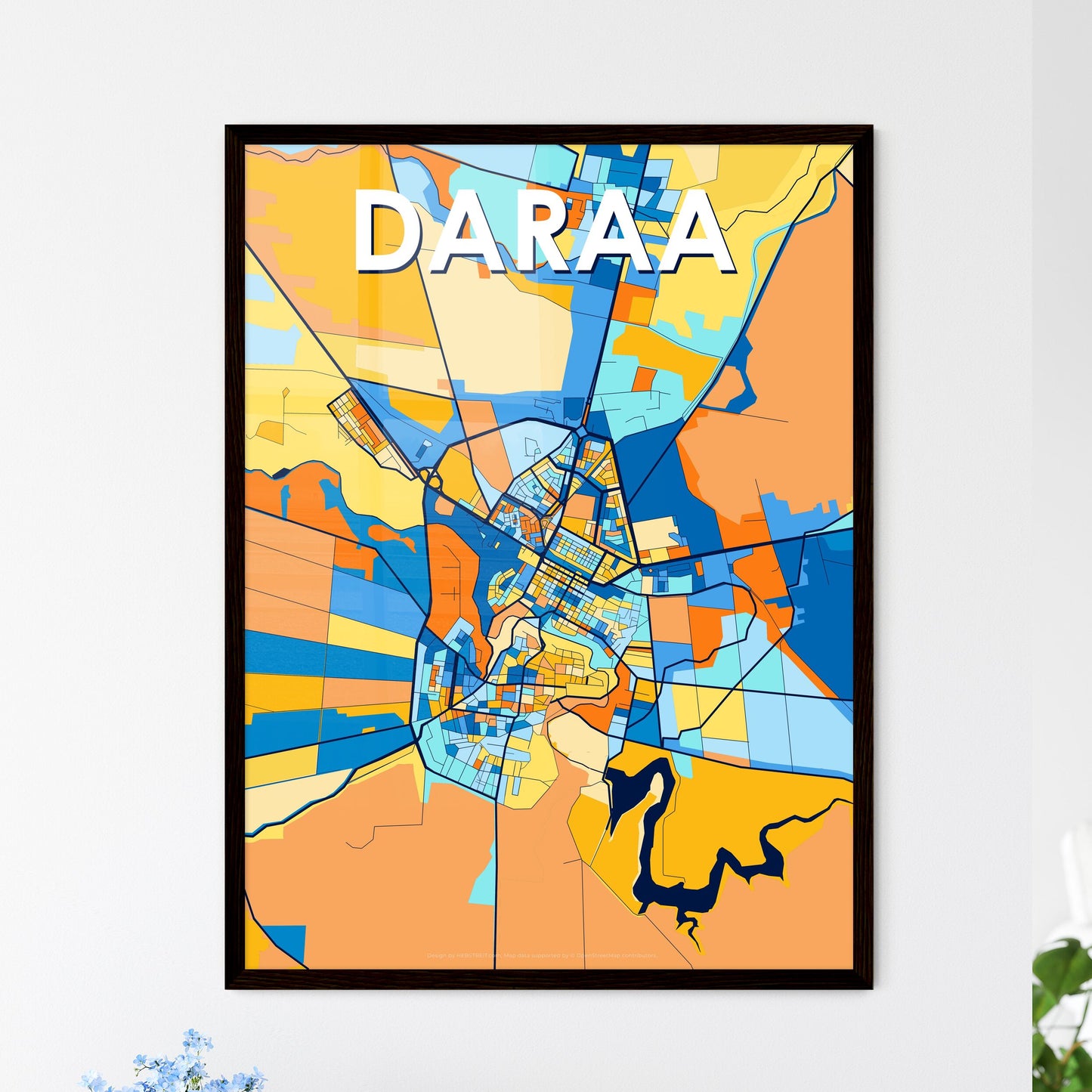 DARAA SYRIA Vibrant Colorful Art Map Poster Blue Orange