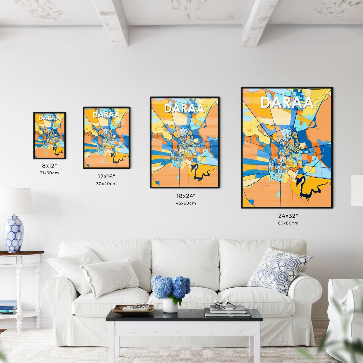 DARAA SYRIA Vibrant Colorful Art Map Poster Blue Orange