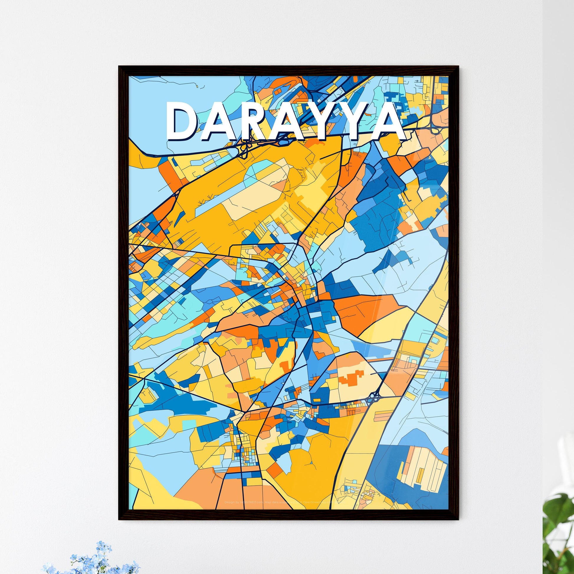 DARAYYA SYRIA Vibrant Colorful Art Map Poster Blue Orange