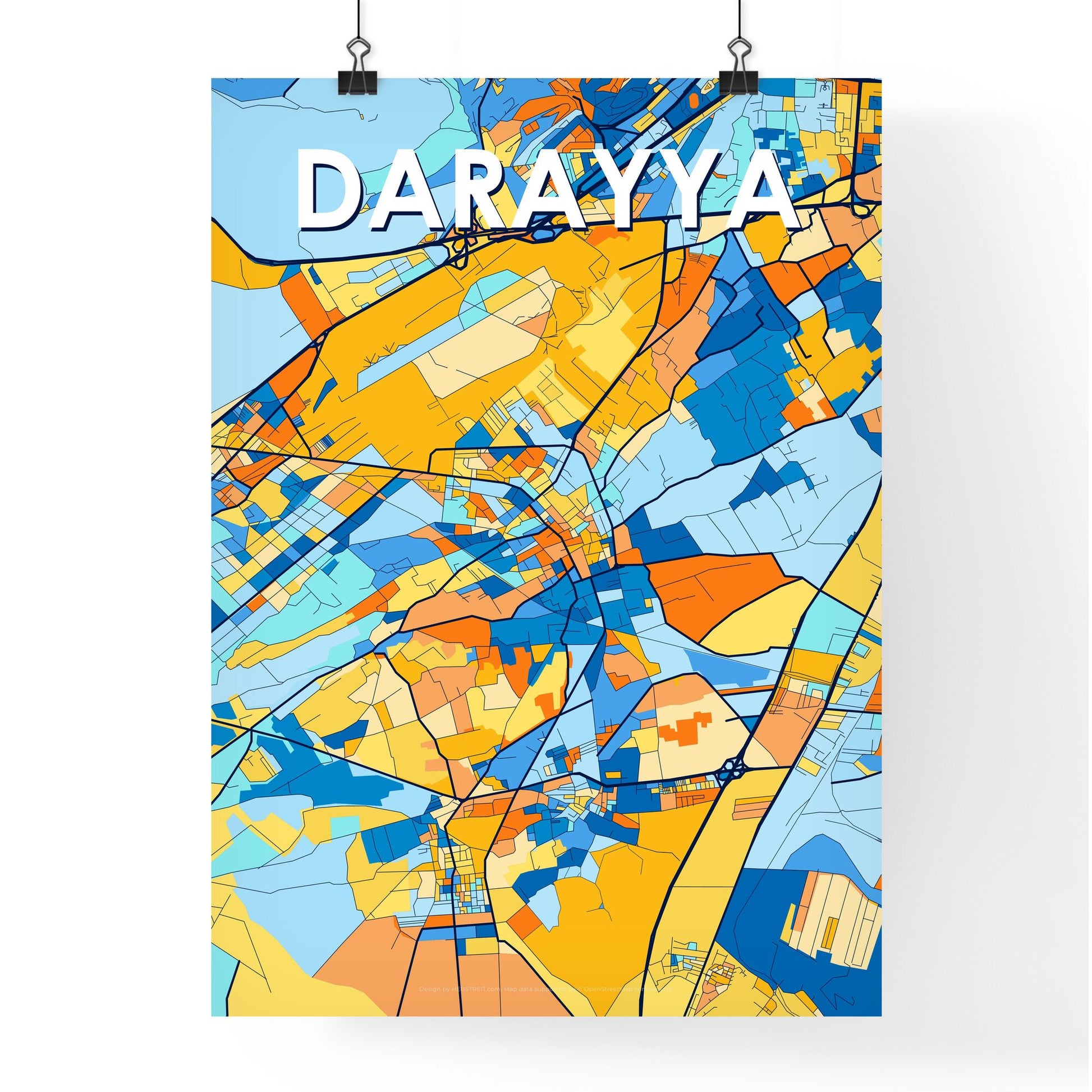 DARAYYA SYRIA Vibrant Colorful Art Map Poster Blue Orange